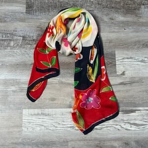 Vintage Hand-Painted Silk Floral Scarf Bold Multicolor Art Print 68x16